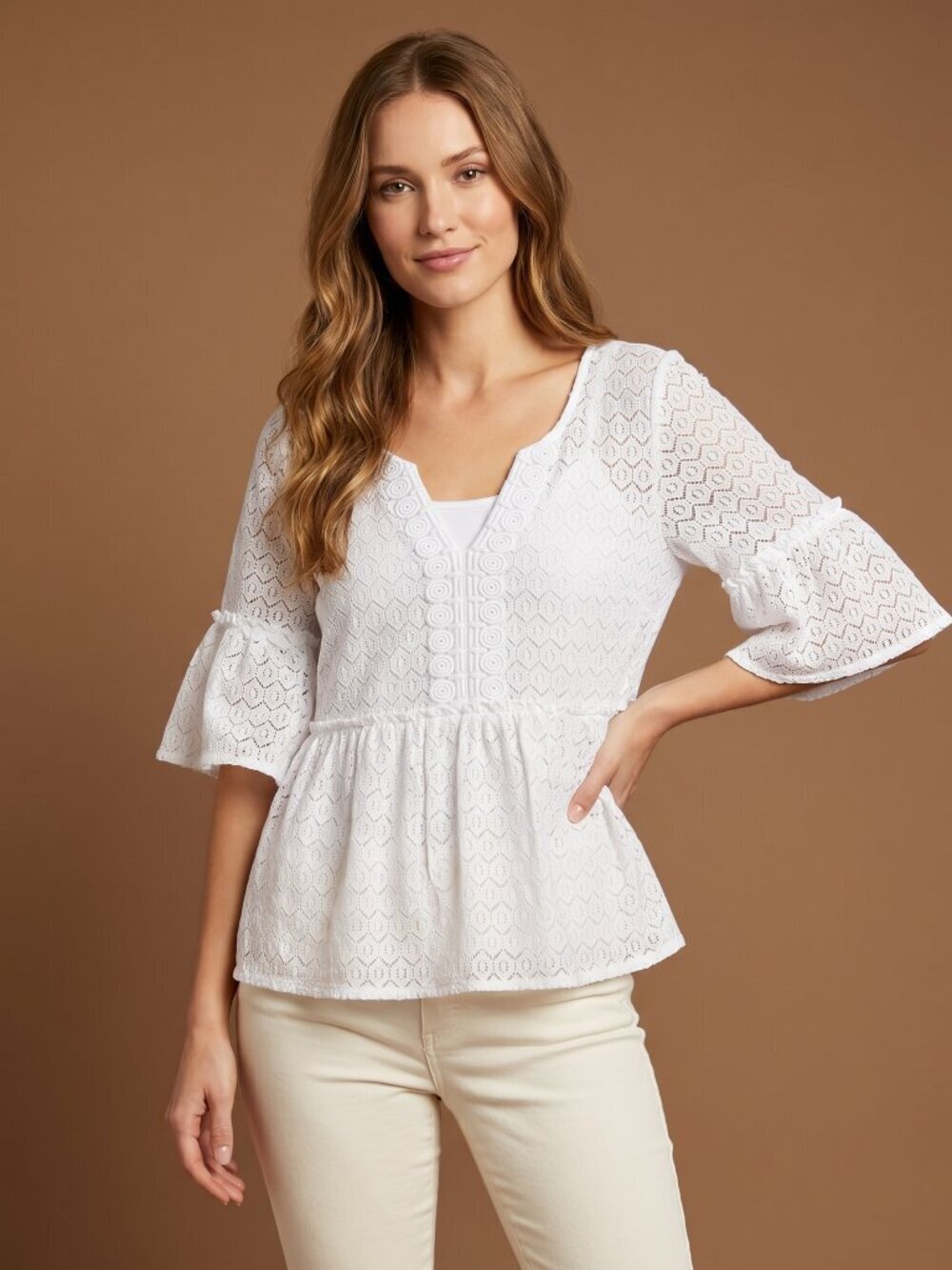 Lilly Pulitzer White Lace V-Neck Peplum Tunic Sz M